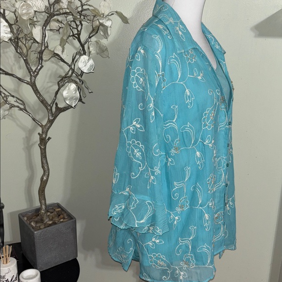 Maggie Barnes Teal Embroidered Blouse - Picture 4 of 8